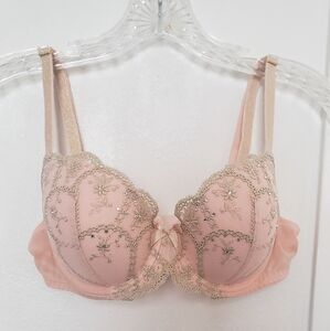 PINK Victoria's Secret Blush and Gold Embroidered Bra